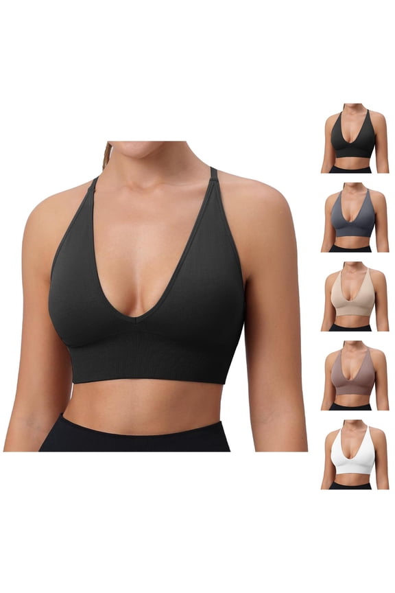 Sports Bras for Women Deep V Neck Racerback Padded Triangle Bralettes Workout Gym Yoga Bra