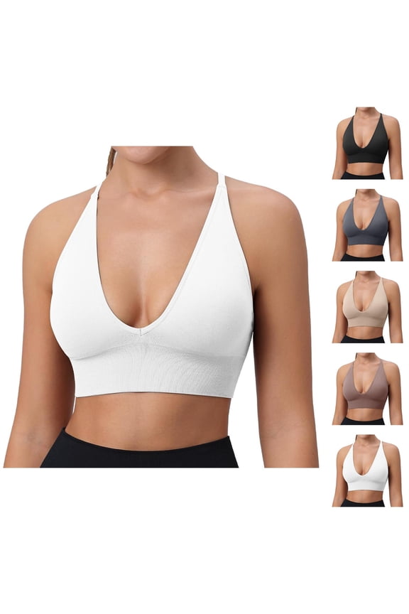 Sports Bras for Women Deep V Neck Racerback Padded Triangle Bralettes Workout Gym Yoga Bra