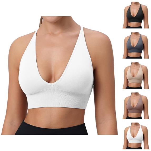 Sports Bras for Women Deep V Neck Racerback Padded Triangle Bralettes Workout Gym Yoga Bra