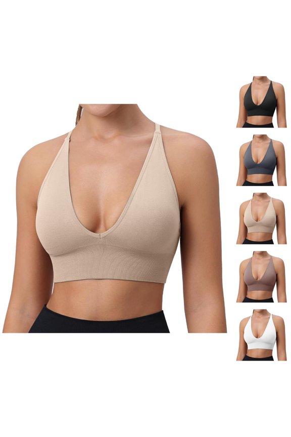 Sports Bras for Women Deep V Neck Racerback Padded Triangle Bralettes Workout Gym Yoga Bra