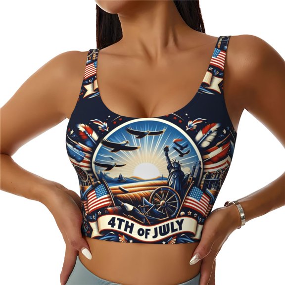 Sports Bras for Women High Support -4th Of July Celebration Soft Athletic Crop Workout Tank Top for Women