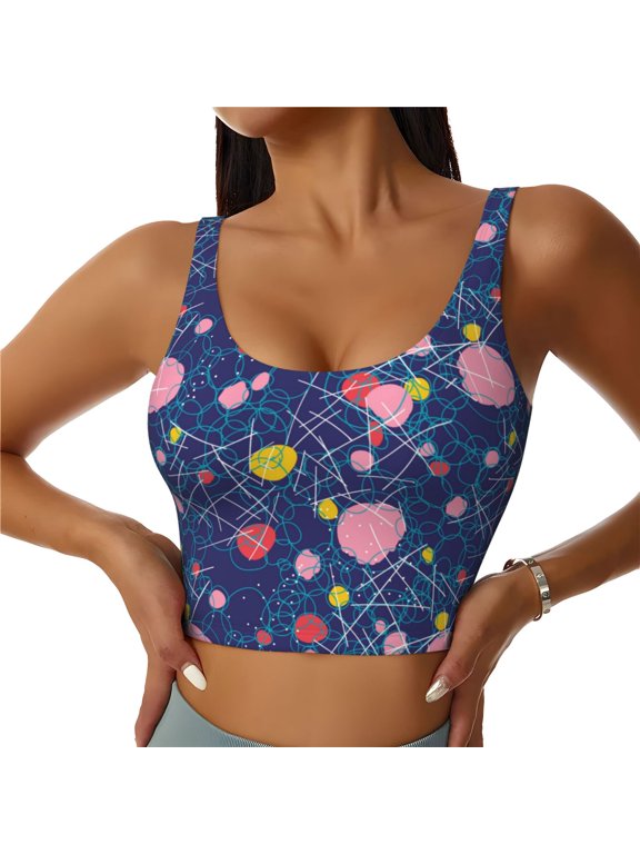 Sports Bras for Women High Support -Abstract Circles Bubbles Pebbles Stones Soft Athletic Crop Workout Tank Top for Women