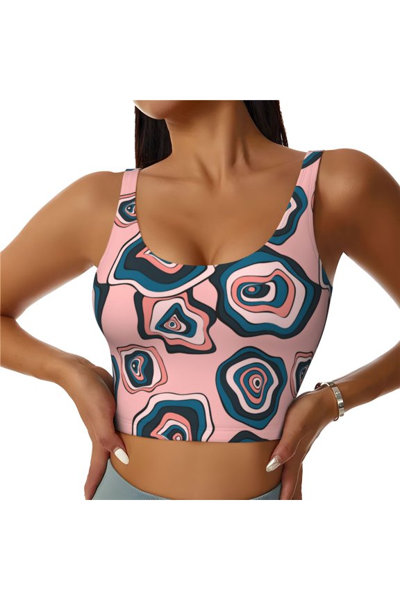 Sports Bras for Women High Support -Abstract Colorful Circles Soft Athletic Crop Workout Tank Top for Women