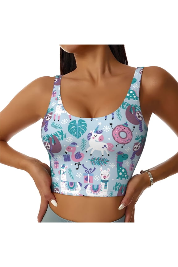Sports Bras for Women High Support -Alpaca Sloth Soft Athletic Crop Workout Tank Top for Women