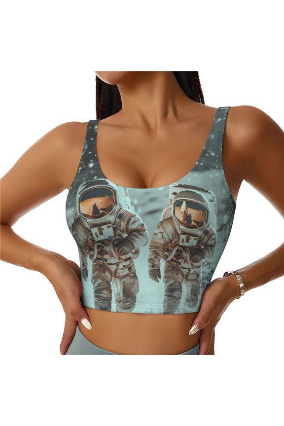 Sports Bras for Women High Support -Astronauts On Lunar Mission Soft Athletic Crop Workout Tank Top for Women