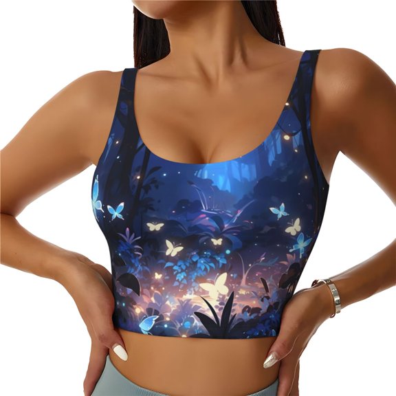 Sports Bras for Women High Support -Beautiful Dreamy Butterfly Soft Athletic Crop Workout Tank Top for Women