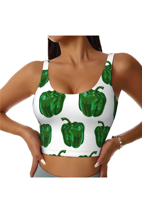 Sports Bras for Women High Support -Bell Pepper Pattern Green Soft Athletic Crop Workout Tank Top for Women