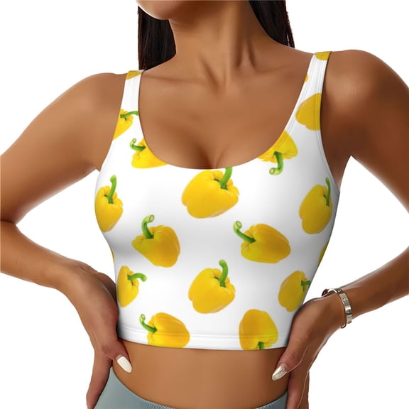 Sports Bras for Women High Support -Bell Pepper Print Yellow Soft Athletic Crop Workout Tank Top for Women
