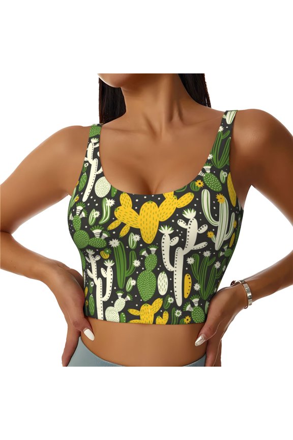 Sports Bras for Women High Support -Cactus 4 Soft Athletic Crop Workout Tank Top for Women