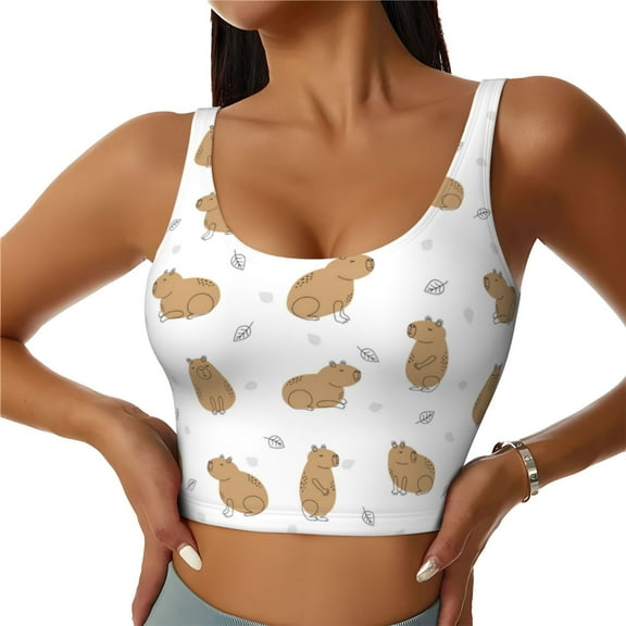 Sports Bras for Women High Support -Capybaras White Soft Athletic Crop Workout Tank Top for Women