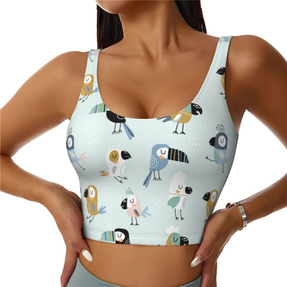 Sports Bras for Women High Support -Cartoon Abstract Cute Parrot Green Soft Athletic Crop Workout Tank Top for Women