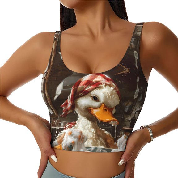 Sports Bras for Women High Support -Cartoon Scottish Duck Soft Athletic Crop Workout Tank Top for Women