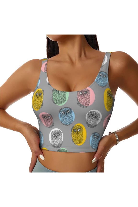 Sports Bras for Women High Support -Circular Patterned Owl Soft Athletic Crop Workout Tank Top for Women