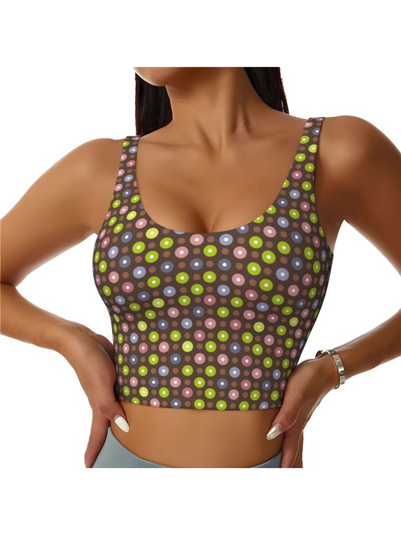 Sports Bras for Women High Support -Colorful Circle Pattern Soft Athletic Crop Workout Tank Top for Women
