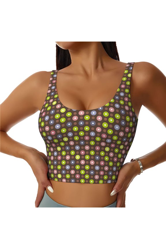 Sports Bras for Women High Support -Colorful Circle Pattern Soft Athletic Crop Workout Tank Top for Women