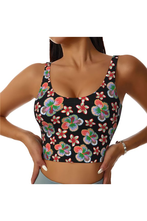 Sports Bras for Women High Support -Colorful Flower D Soft Athletic Crop Workout Tank Top for Women