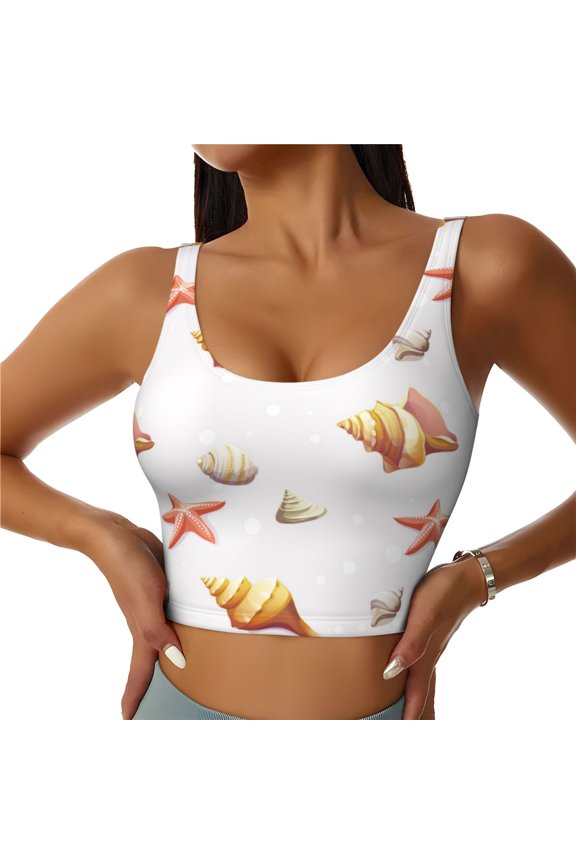 Sports Bras for Women High Support -Conch Shells Print No.902 Soft Athletic Crop Workout Tank Top for Women