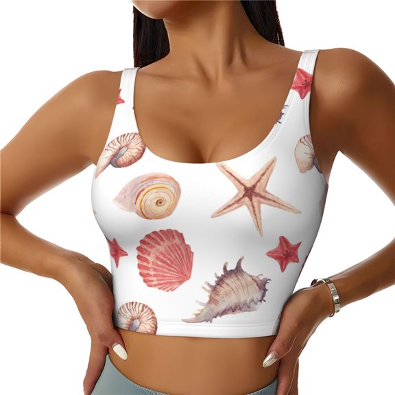 Sports Bras for Women High Support -Conch Shells Print No.903 Soft Athletic Crop Workout Tank Top for Women