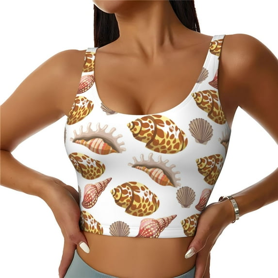 Sports Bras for Women High Support -Conch Shells Print No.9042 Soft Athletic Crop Workout Tank Top for Women