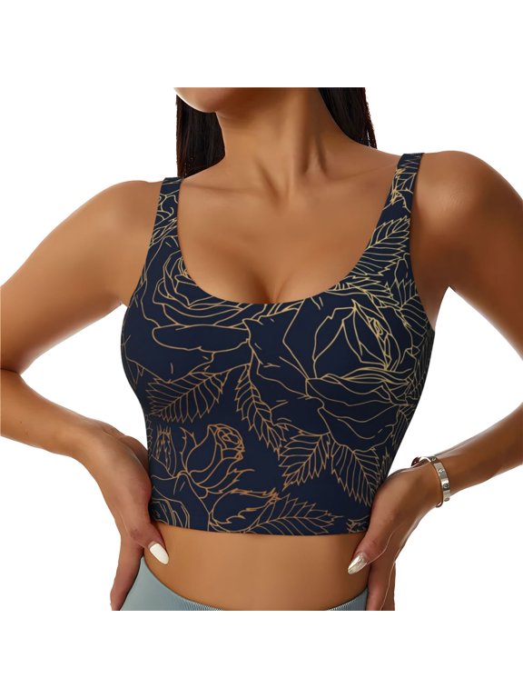 Sports Bras for Women High Support -Copper-Gold Gloss Outline Rose Soft Athletic Crop Workout Tank Top for Women