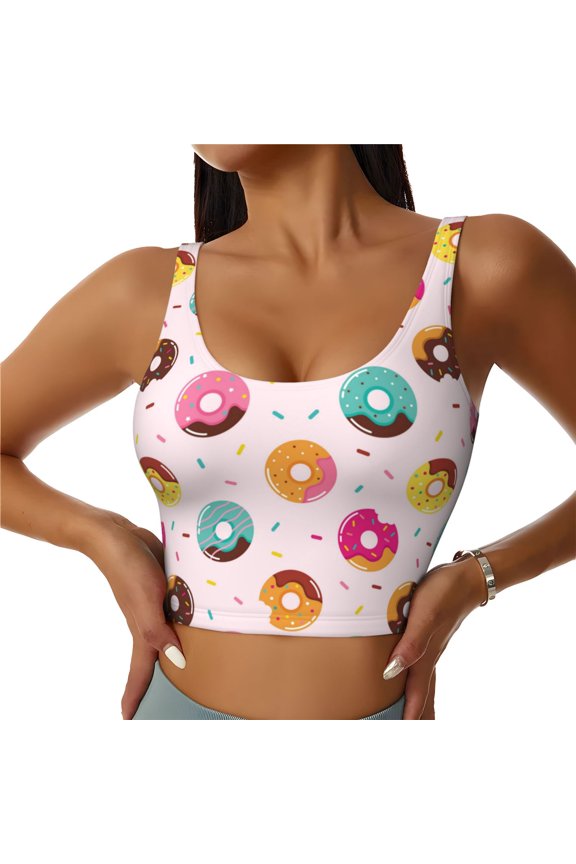 Sports Bras for Women High Support -Cute Cartoon Mini Donut Soft Athletic Crop Workout Tank Top for Women
