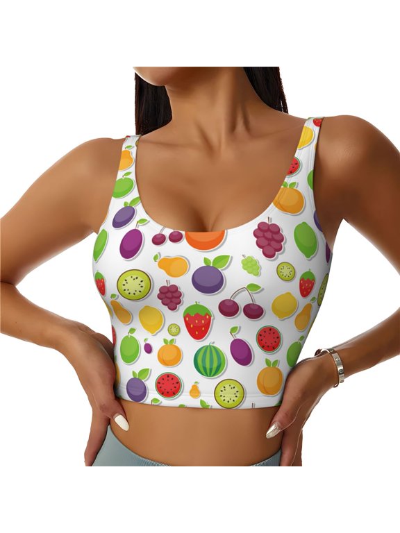 Sports Bras for Women High Support -Cute Colorful Fruits Soft Athletic Crop Workout Tank Top for Women