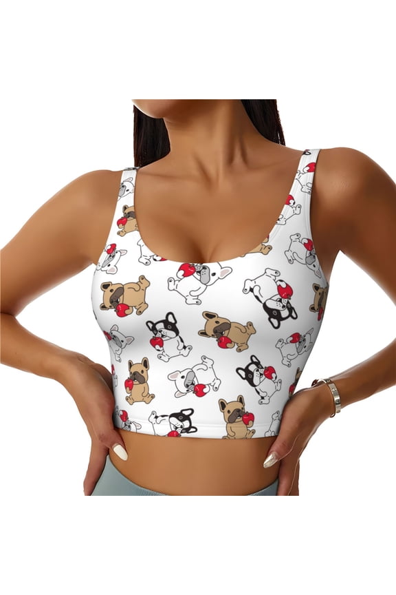 Sports Bras for Women High Support -Cute French Bulldog Funny_C Soft Athletic Crop Workout Tank Top for Women