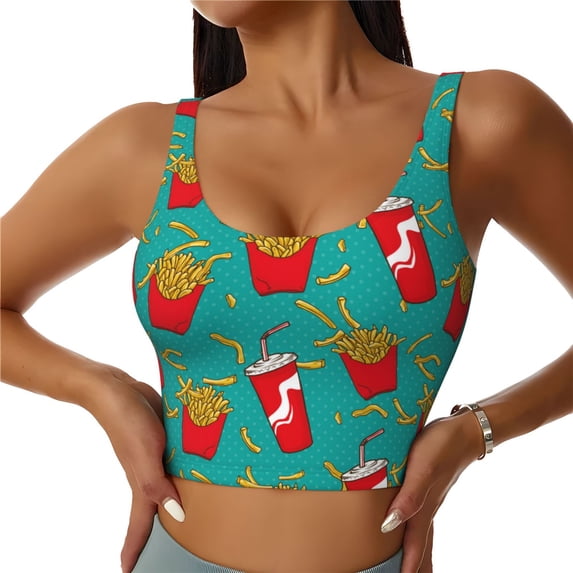 Sports Bras for Women High Support -Cute Fries Drink Soft Athletic Crop Workout Tank Top for Women