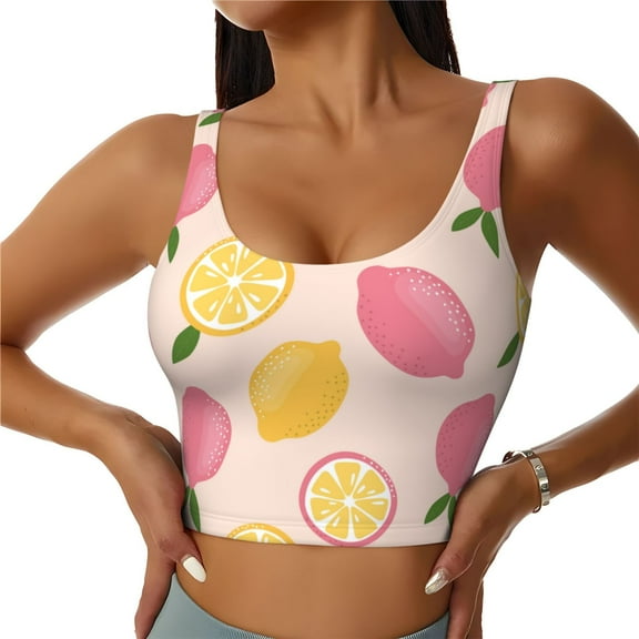 Sports Bras for Women High Support -Cute Lemon Pink Yellow Soft Athletic Crop Workout Tank Top for Women