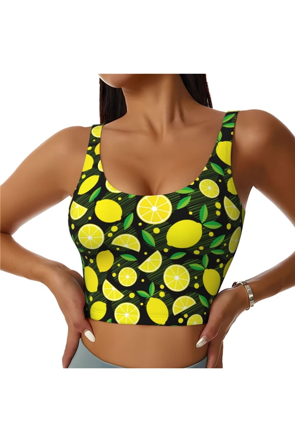Sports Bras for Women High Support -Cute Lemon Yellow Soft Athletic Crop Workout Tank Top for Women