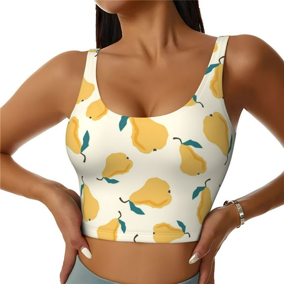 Sports Bras for Women High Support -Cute Pear Blue Leaves Soft Athletic Crop Workout Tank Top for Women