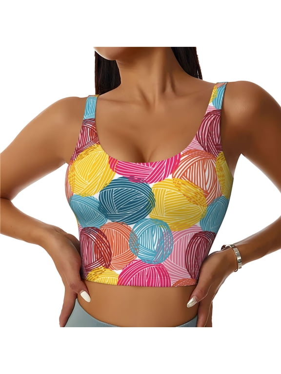 Sports Bras for Women High Support -Cute Wool Balls Colorful Soft Athletic Crop Workout Tank Top for Women