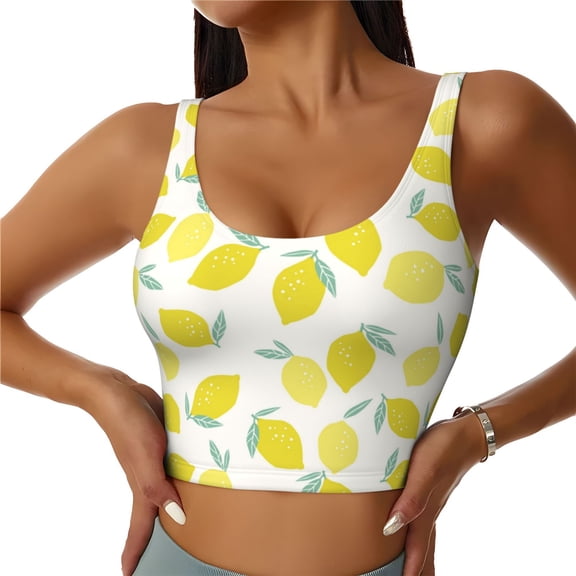 Sports Bras for Women High Support -Cute Yellow Lemon Soft Athletic Crop Workout Tank Top for Women