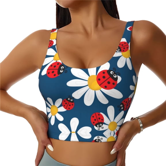Sports Bras for Women High Support -Daisies With Ladybugs Soft Athletic Crop Workout Tank Top for Women