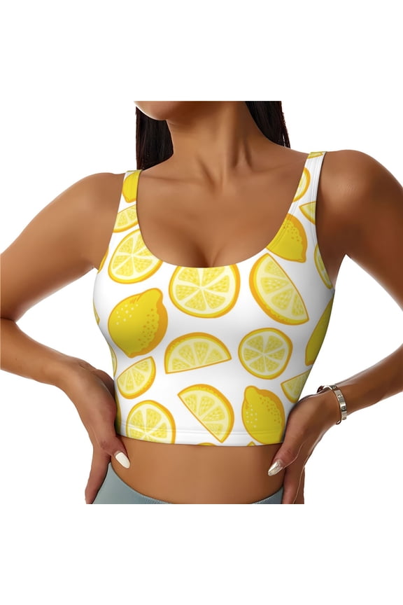Sports Bras for Women High Support -Fragrant Lemon Yellow Soft Athletic Crop Workout Tank Top for Women