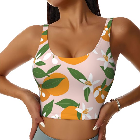 Sports Bras for Women High Support -Fresh Orange Flower Soft Athletic Crop Workout Tank Top for Women