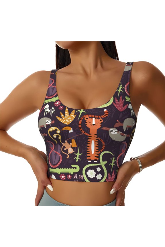 Sports Bras for Women High Support -Funny Tiger Sloth Soft Athletic Crop Workout Tank Top for Women