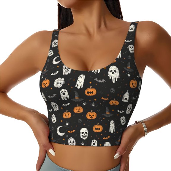 Sports Bras for Women High Support -Halloween Elements Soft Athletic Crop Workout Tank Top for Women