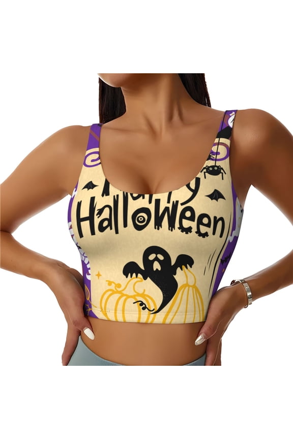 Sports Bras for Women High Support -Halloween Happy K Soft Athletic Crop Workout Tank Top for Women