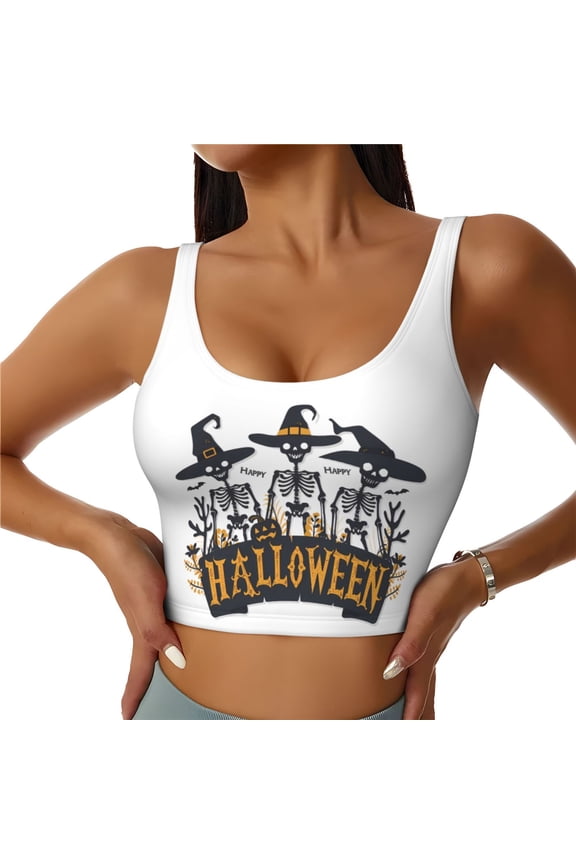Sports Bras for Women High Support -Halloween Skeleton C Soft Athletic Crop Workout Tank Top for Women