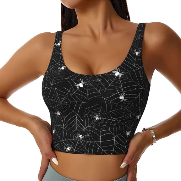 Sports Bras for Women High Support -Halloween Spiderwebs Black Soft Athletic Crop Workout Tank Top for Women