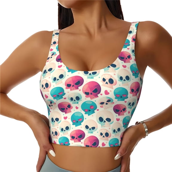 Sports Bras for Women High Support -Heart Skull Cute Soft Athletic Crop Workout Tank Top for Women