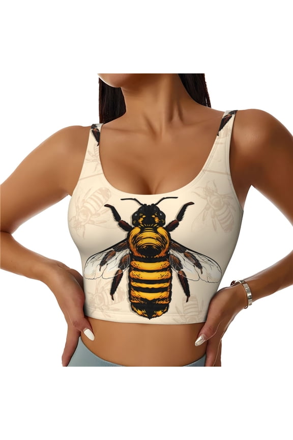 Sports Bras for Women High Support -Honey Bee Soft Athletic Crop Workout Tank Top for Women
