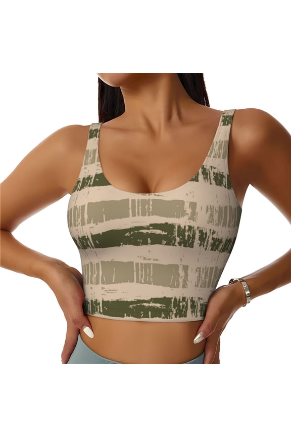 Sports Bras for Women High Support -Horizontal Striped Camouflage Soft Athletic Crop Workout Tank Top for Women