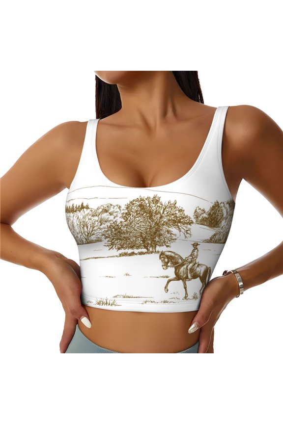 Sports Bras for Women High Support -Horse Rider In Field Soft Athletic Crop Workout Tank Top for Women
