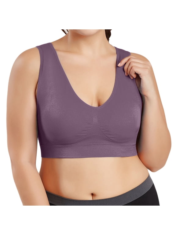 Sports Bras for Women High Support Large Bust Full Coverage Push-Up Yoga Bra Solid Print Brown Xl