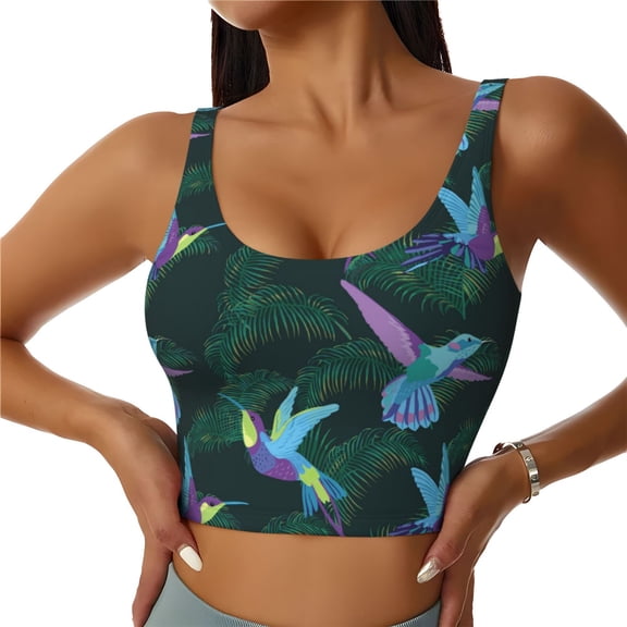 Sports Bras for Women High Support -Leafy Hummingbird Soft Athletic Crop Workout Tank Top for Women