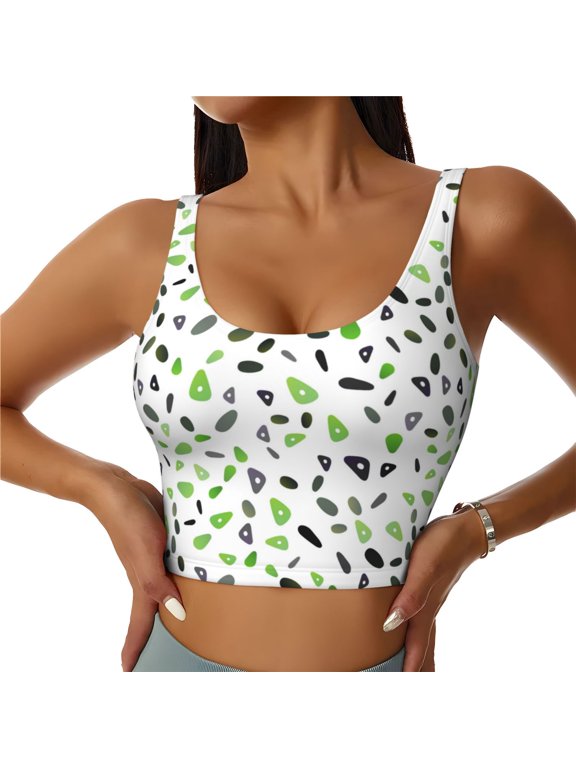 Sports Bras for Women High Support -Light Green Circles Print Soft Athletic Crop Workout Tank Top for Women