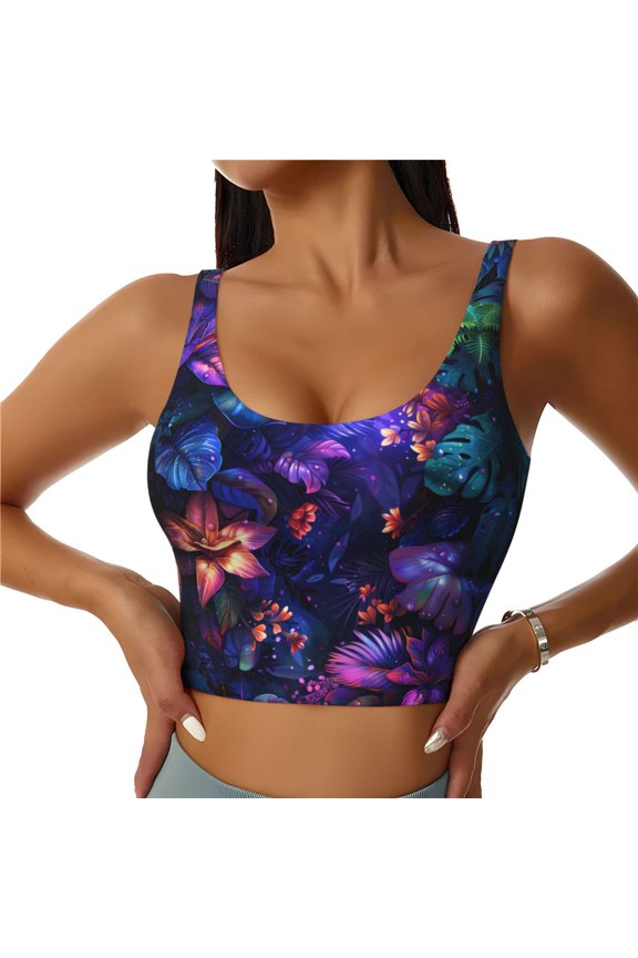 Sports Bras for Women High Support -Magic Colorful Forest Leaves Soft Athletic Crop Workout Tank Top for Women