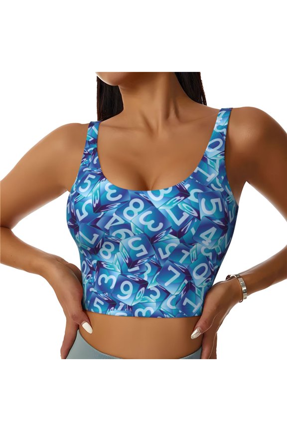 Sports Bras for Women High Support -Math Number Dice Print Soft Athletic Crop Workout Tank Top for Women